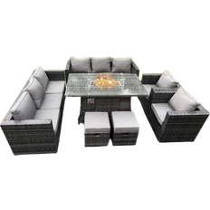 Fimous Gas Fire Pit Patio Dining Set, 1 Table incl. 2 Chairs & 2 Sofas