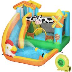 Jumping Toys OutSunny 5-in-1 Farm Style Bounce Castle with Slide & Trampoline Pool Water