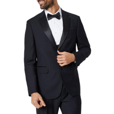 Black - Men Blazers Burton Tailored Fit Tuxedo Suit Jacket - Black