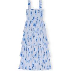 Midi Dresses - Recycled Fabric Ganni Georgette Flounce Smock Dress - Heather