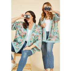 Florals - Women Outerwear Mela London Womens Green Floral Satin Kimono