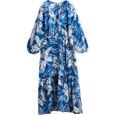 H&M Tie-Belt Crepe Dress - Blue/Floral