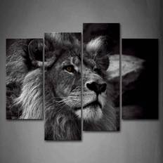 First Wall Art Lion Head Portrait Black/White Wall Decor 66x30.5cm 4pcs