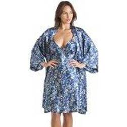 Camille Luxury Kimono Style Floral Print Chemise & Wrap Set - Blue