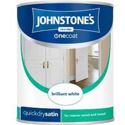 Johnstones One Coat Quick Dry Satin Metal Paint, Wood Paint Brilliant White 0.75L