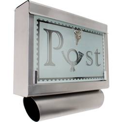 tectake Stainless steel mailbox with glass front and newspaper tube