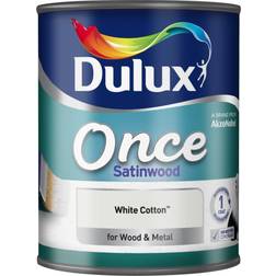 Dulux Once Satinwood Wood Paint, Metal Paint White Cotton 0.75L