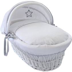 Clair De Lune Silver Lining White Wicker Moses Basket 20.5x33.1"