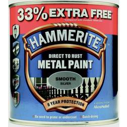 Hammerite Direct to Rust Smooth Effect Metal Paint Silver 0.75L