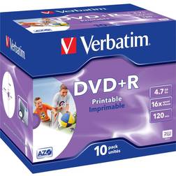 Verbatim DVD+R 4.7GB 16x Jewelcase 10-Pack Wide Inkjet