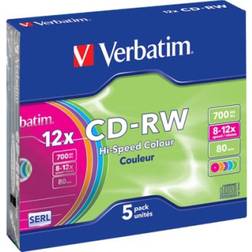 Verbatim CD-RW Colour 700MB 12x Slimcase 5-Pack