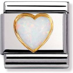 Nomination Composable Classic Link Heart with Opal Charm - Silver/Gold/White