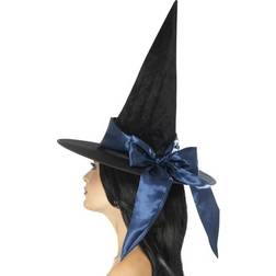 Smiffys Deluxe Witch Hat Black with Blue Bow