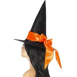 Smiffys Deluxe Witch Hat Black with Orange Bow