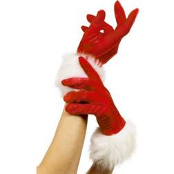 Smiffys Santa Gloves Red with White Trim