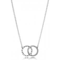 Pandora Entwined Circles Logo & Sparkle Collier Necklace - Silver/Transparent