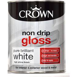 Crown Non Drip Gloss Metal Paint, Wood Paint Brilliant White 0.75L