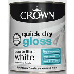 Crown Quick Dry Gloss Metal Paint, Wood Paint Brilliant White 0.75L
