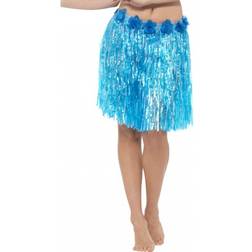 Smiffys Hawaiian Hula Skirt with Flowers Neon Blue