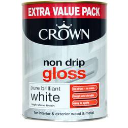 Crown Non Drip Gloss Metal Paint, Wood Paint Brilliant White 1.25L