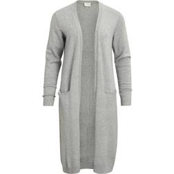 Vila Long Knitted Cardigan - Grey/Light Grey Melange