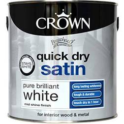 Crown Quick Dry Satin Metal Paint, Wood Paint Brilliant White 2.5L