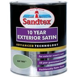 Sandtex 10 Year Exterior Satin Metal Paint, Wood Paint Green 0.75L