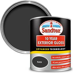 Sandtex 10 Year Exterior Gloss Metal Paint, Wood Paint Black 0.75L