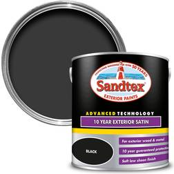 Sandtex 10 Year Exterior Satin Metal Paint, Wood Paint Black 2.5L