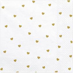 PartyDeco Napkins Hearts White/Gold 20-pack