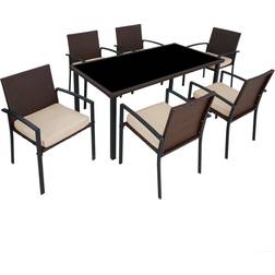 tectake Brixen Patio Dining Set, 1 Table incl. 6 Chairs
