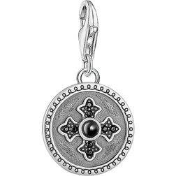 Thomas Sabo Charm Club Disc Royalty Cross Charm Pendant - Silver/Onyx