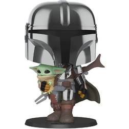 Funko Pop! Vinyl The Mandalorian with Crome Armour Carrying Baby Yoda