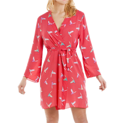 Camille Coral Humming Bird Print Wrap and Chemise Set - Red