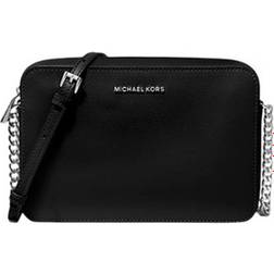 Michael Kors Jet Set Large Saffiano Leather Crossbody Bag - Black/Silver