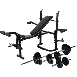vidaXL Weight Bench Set with Weight Stand Barbell & Dumbbells 30.5kg