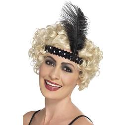 Smiffys Flapper Headband with Feather Black