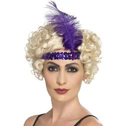 Smiffys Flapper Headband with Feather Purple