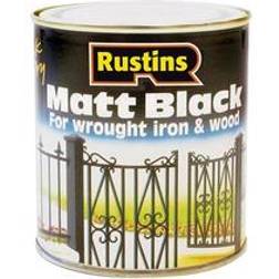 Rustins Quick Dry Black Matt Metal Paint, Wood Paint Black 1L