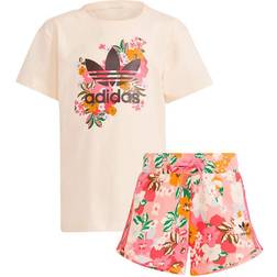 adidas Girl's Her Studio London Floral Shorts & Tee Set - Cream White/Multicolor/Black (GN4212)