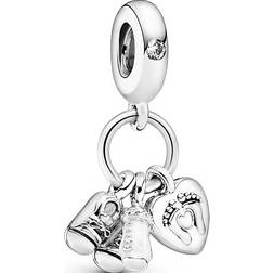 Pandora Shoes Baby Bottle and Heart Dangle Charm - Silver/Transparent