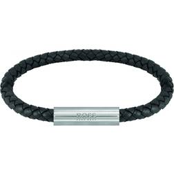 HUGO BOSS Braided Leather Bracelet - Silver/Black