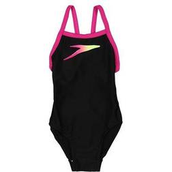 Speedo Placement Thinstrap Muscleback Swimsuit - Black/Pink/Yellow (809533C756)