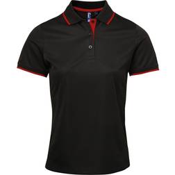 Premier Women's Contrast Tipped Coolchecker Polo Shirt - Black/Red