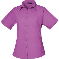 Premier Women's Short Sleeve Poplin Blouse - Hot Pink