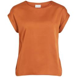 Vila Satin Look Short Sleeved Top - Orange/Adobe