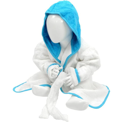 A&R Towels Baby/Toddler Babiezz Hooded Bathrobe - White/Aqua Blue