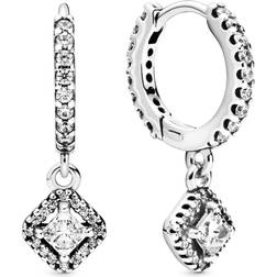 Pandora Square Sparkle Hoop Earrings - Silver/Transparent