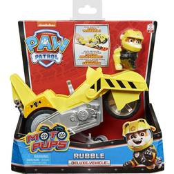 Spin Master Paw Patrol Moto Pups Rubbles Deluxe Pull Back Motorcycle Vehicle with Wheelie Feature & Figure