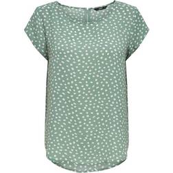 Only Vic All Over Print Short Sleeve Blouse - Chinois Green/Aop Big Karo Dot